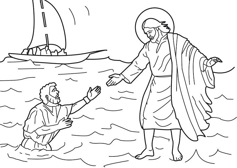 Peter Walks On Water Coloring Page